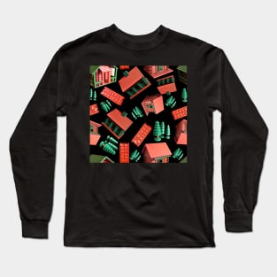 Jovielle Forest Birdhouses Tossed on Black 5748 Long Sleeve T-Shirt